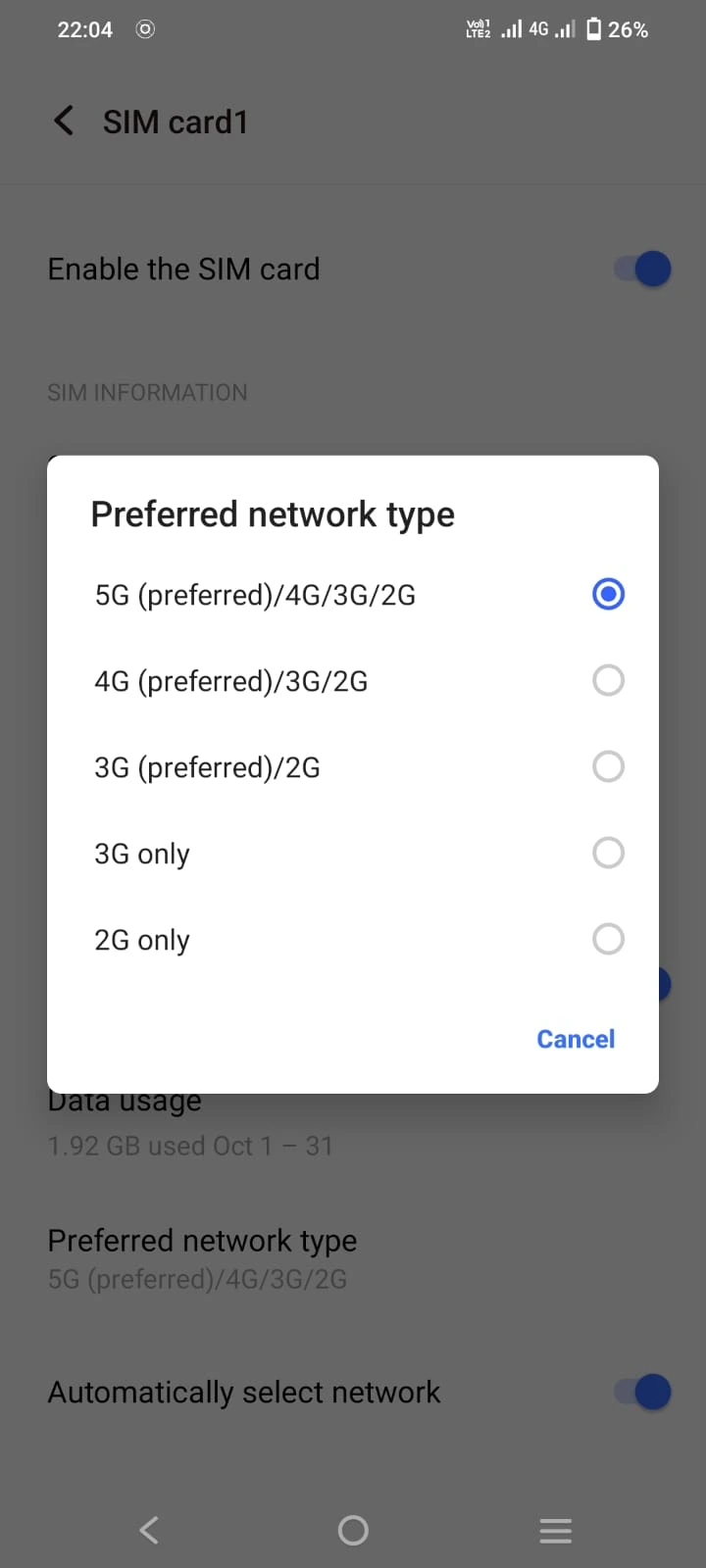 5G preferred network